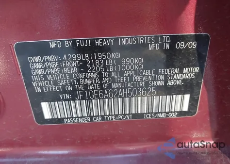 2010 Subaru Impreza 2.5I z USA, uszkodzony, nr VIN JF1GE6A62AH503625